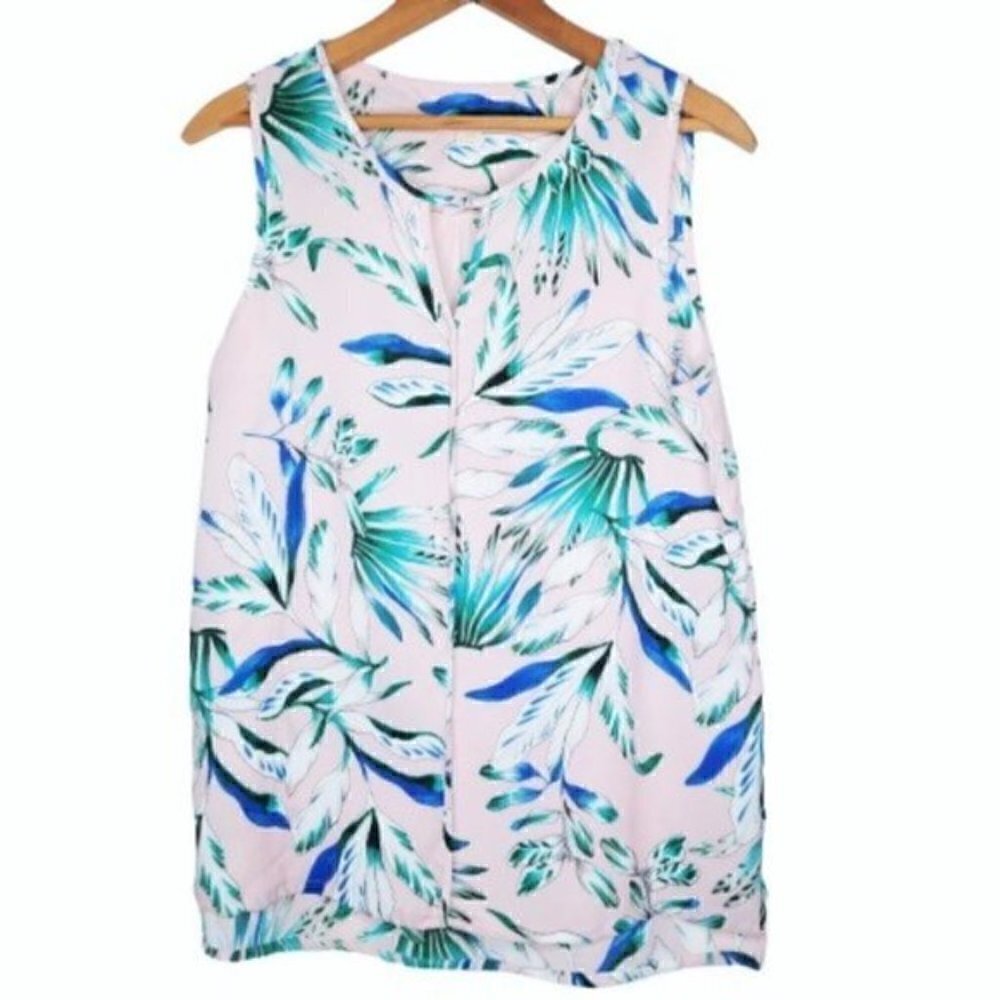 C & E Pink Floral Palm Sleeveless Top